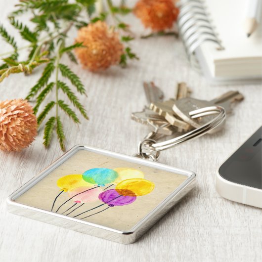 可愛いパステルピンクの風船の水色 キーホルダー (側面)