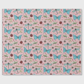 可愛いパステルピンクカラフルの虫が虫を愛する ラッピングペーパー (フラット)