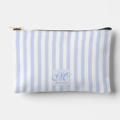 可愛いパステルブルーと白ストライプの – モノグラムの アクセサリーポーチ (正面)