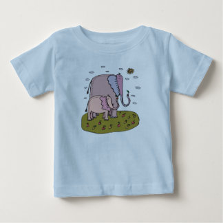 可愛いパステルママとベビー象食べ物のフルーツ ベビーTシャツ