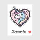 可愛いパステルユニコーンピンクハート形ステッカー シール (シート)