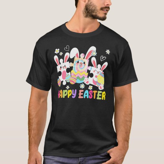 可愛いパズルのイースター・バニー自閉症啓発イースターD Tシャツ (正面)