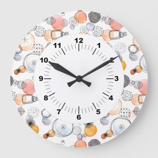 可愛いパタかわいらしーンのピンクとブルー抽象芸術 ラージ壁時計 (正面)