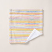 可愛いパターカラフルンストライプズ青オレンジ バスタオルセット (ウォッシュタオル)