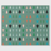 可愛いパターン緑の背景クリスマスツリーピンク ラッピングペーパー (フラット)