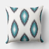 可愛いパターン青と白イカットシームレスティール(緑がかった色) クッション (裏面)