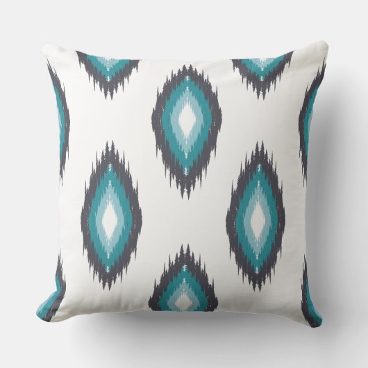 可愛いパターン青と白イカットシームレスティール(緑がかった色) クッション (正面)