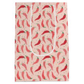 可愛いパターン（の模様が）あるチリペッパーonピンク中間ギフトB ミディアムペーパーバッグ (裏面)