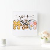 可愛いパターン(の模様が)ある猫ママことわざ スクエア壁時計 (ホーム)