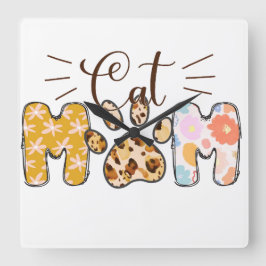 可愛いパターン(の模様が)ある猫ママことわざ スクエア壁時計