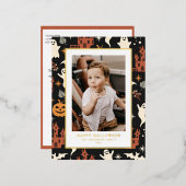 可愛いパター不気味ンハッピーハローウィン写真 箔シーズンポストカード (正面/裏面)