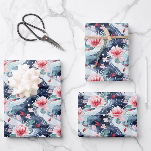 可愛いパター日本のンのタイルパーティー ラッピングペーパーシート (正面)