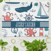 可愛いパター航海のンの白い背景 キッチンタオル (折り畳み)