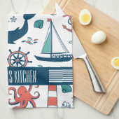 可愛いパター航海のンの白い背景 キッチンタオル (四つ折り)