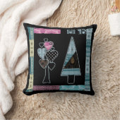 可愛いパッチワークキルティングツリー抽象芸術シェイプ黒 クッション (ブランケット)