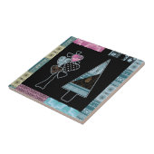 可愛いパッチワークキルティングツリー抽象芸術シェイプ黒 タイル (側面)