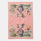 可愛いパッチワーク豚インフローラ園 キッチンタオル (縦)