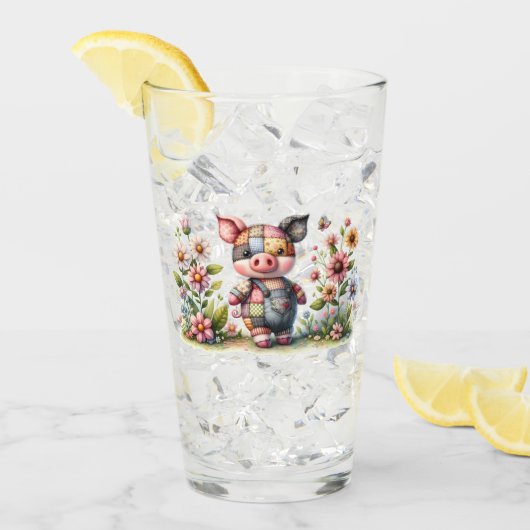 可愛いパッチワーク豚インフローラ園 タンブラーグラス (アイス正面)