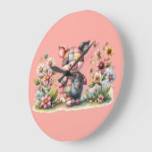 可愛いパッチワーク豚インフローラ園 ラージ壁時計 (傾斜)
