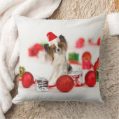 可愛いパピヨンドクリスマスサンタハット クッション (ブランケット)