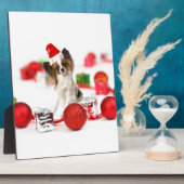 可愛いパピヨンドクリスマスサンタハット フォトプラーク (側面)