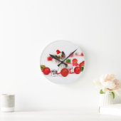 可愛いパピヨンドクリスマスサンタハット ラウンド壁時計 (ホーム)