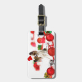 可愛いパピヨンドクリスマスサンタハット ラゲッジタグ (正面縦)