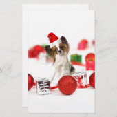 可愛いパピヨンドクリスマスサンタハット 便箋 (正面/裏面)