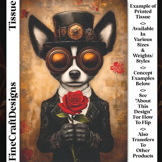 可愛いパピヨンドッグ,ゴーグル,赤いバラCQ6デカップページ 薄葉紙