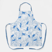 可愛いパリカフェキャッツの青と白 エプロン (正面)