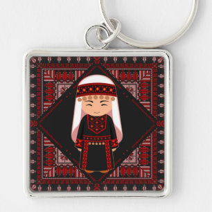可愛いパレスチナ人少女の刺繍赤いタスリーズ キーホルダー
