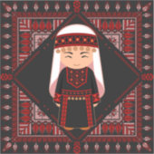 可愛いパレスチナ人少女の刺繍赤いタスリーズ シール (正面)