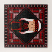 可愛いパレスチナ人少女の刺繍赤いタスリーズ ジグソーパズル (横)