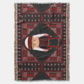 可愛いパレスチナ人少女の刺繍赤いタスリーズ スローブランケット (正面縦)