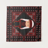 可愛いパレスチナ人少女の刺繍赤いタスリーズ タペストリー (正面(横))