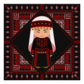 可愛いパレスチナ人少女の刺繍赤いタスリーズ ポスター (正面)