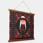 可愛いパレスチナ人少女の刺繍赤いタスリーズ 吊り下げ型タペストリー (傾斜あり)