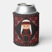 可愛いパレスチナ人少女の刺繍赤いタスリーズ 缶クーラー (缶裏面)