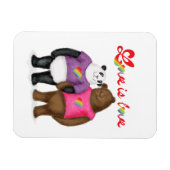 可愛いパンダとブラウンベア「愛は愛」のマグネット マグネット (横)