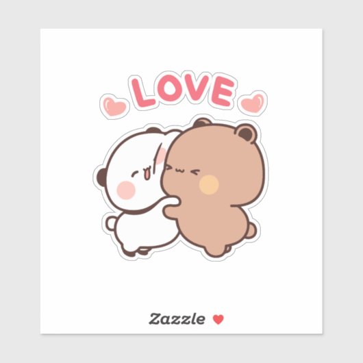 可愛いパンダのクマのカップル、ブブとデュデュのハグの愛 シール (シート)