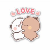 可愛いパンダのクマのカップル、ブブとデュデュのハグの愛 シール (正面)