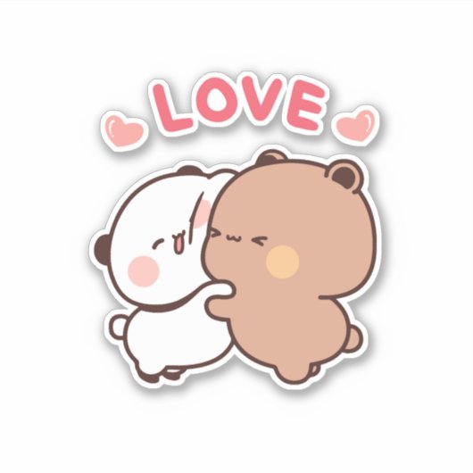 可愛いパンダのクマのカップル、ブブとデュデュのハグの愛 シール (正面)