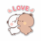 可愛いパンダのクマのカップル、ブブとデュデュのハグの愛 シール (正面)