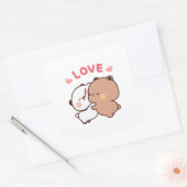 可愛いパンダのクマのカップル、ブブとデュデュのハグの愛 スクエアシール (封筒)