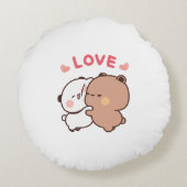 可愛いパンダのクマのカップル、ブブとデュデュのハグの愛 ラウンドクッション (裏面)