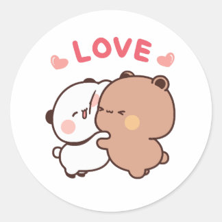 可愛いパンダのクマのカップル、ブブとデュデュのハグの愛 ラウンドシール