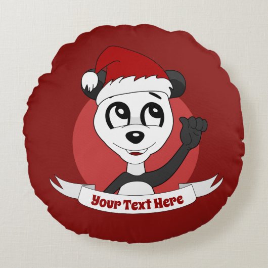 可愛いパンダのクリスマスアニメがポロを巻く ラウンドクッション (正面)