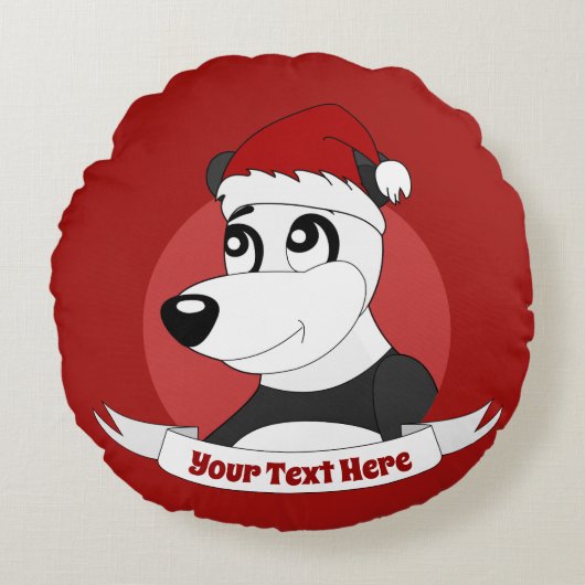 可愛いパンダのクリスマスアニメがポロを巻く ラウンドクッション (正面)