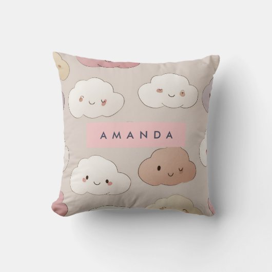 可愛いパーソナライズされたかわいいパステル笑顔の雲 クッション (正面)