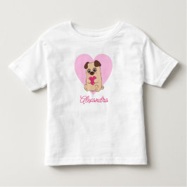 可愛いパーソナライズされたかわいいピンクのハートパグ名 トドラーTシャツ